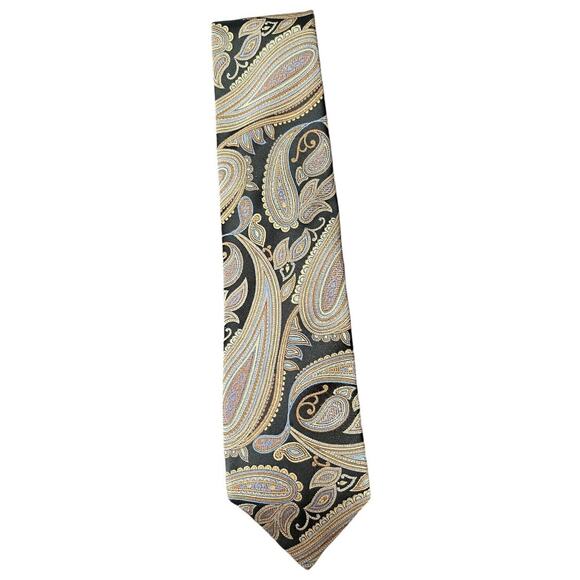 NWT Nordstrom Black Gold Blue Paisley‎ 100% Silk Tie Handmade in USA $65 - Picture 1 of 8